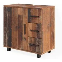 Vicco Waschbeckenunterschrank Ilias, Eiche rustikal, 60 x 61 cm mit Tür und 3 Schubladen (1-St)