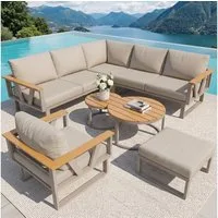 Odikalo Gartenlounge-Set Gartenmöbel Set Gartensitzgruppe mit verstellbaren Füßen, (robuste Metallbasis, 9cm dicken Kissen und 2er-Set Holztischen, freie Kombination für Terrasse, Balkon, Poolbereich)