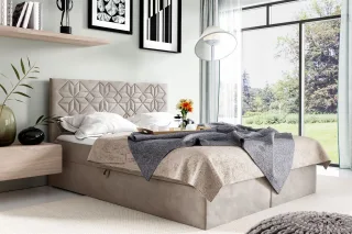 Boxspringbett Schlafzimmerbett 120x220cm LAZARO Nr.1 Ecru inkl. Bettkasten