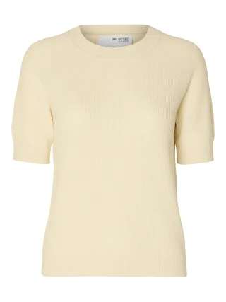 SELECTED WOMEN - SLFELINNA NEW SS KNIT TOP NOOS birch - Gr. - XL