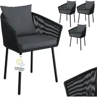 STEELSØN Gartenstuhl Nair mit Sitzauflagen & Kissen (4er Set, schwarz), Gartensessel aus Polyrattan, elastisches Seilgeflecht, wetterbeständig
