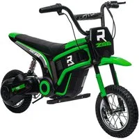 HOMCOM Elektro-Kindermotorrad mit 24V 350W Motor, 8-16 KMH Geschwindigkeitsmodus, Belastbarkeit 65 kg, (1-tlg), mit 12 Zoll Luftreifen, Musik Scheinwerfer, für 8–12 Jahre, Grün