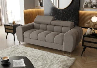 Sofa Designersofa BASTIEN 2-Sitzer in Stoff Moly Grau