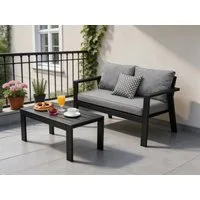 MeXo Gartenlounge-Set Aluminium Balkonmöbel Set Wetterfest, (Einteiliges Premium Sitzkissen 10cm, 2-tlg., Loungetisch 100x50cm), Balkon Lounge Set klein, Balkonsofa 2 Sitzer