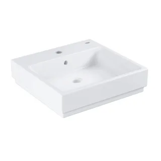 Grohe Cube Keramik Aufsatzwaschtisch 3947800H 50cm, 1 Hahnloch mit Überlauf, Rückseite glasiert, alpinweiß PureGuard