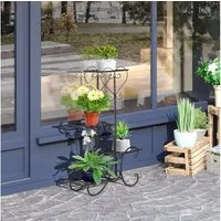 Outsunny Pflanzentreppe Blumenständer, Blumenregal aus Metall, 4 Ebenen (Blumentreppe, 1 St., Pflanzenregal), für Garten, Balkon, Schwarz