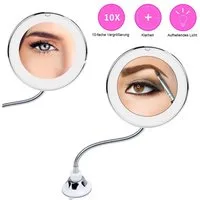 feinlux Schminkspiegel Kosmetikspiegel Vergrößerungsspiegel mit 10-fache (Packung, LED Beleuchtung Saugnapf Kosmetikspiegel), Geeignet für Make-up, das Einsetzen von Kontaktlinsen