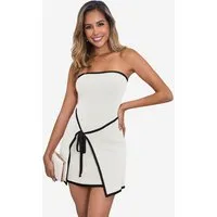 Imily Bela Bustierkleid Damen trägerloses asymmetrisches Minikleid (Packung, 1-tlg., 1per-Pack) Kordel