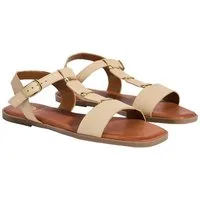 Desa Damen-Ledersandalen – Flacher Absatz, Schnallenverschluss Slipper