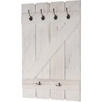 BERLINLODGE® Wandgarderobe Garderobe Garderobenpaneel HxBxT 91x60x10cm 6 Haken, Landhaus-Design: Shabby-Look für charmante & wohnliche Akzente