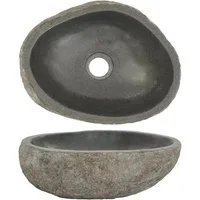 vidaXL Aufsatzwaschbecken vidaXL Waschbecken Flussstein Oval (29-38)x(24-31) cm