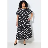 Ulla Popken Midikleid Maxikleid Wabenmuster Carmen-Ausschnitt
