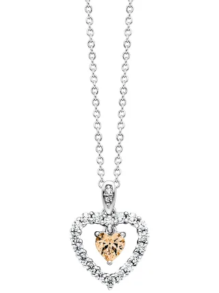 Julie Julsen Anhänger mit Kette 925 Silber rhodiniert Herz Zirkonia weiß champagner
