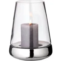 EDZARD Windlicht Bora, Glas, Silber-Optik, Laterne für Stumpenkerzen, Ø 18 cm