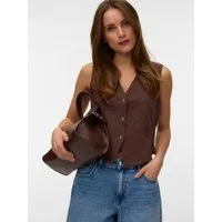 Vero Moda Kurzweste VMCAIA SL VEST WVN NOOS Baumwolle mit Leinen, figurbetonte Form