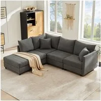 Merax Ecksofa 5-Sitzer Schlafsofa mit umwandelbarem Hocker, 1 Teile, Modulare Sofa L-förmiges/U-förmiges Couch Polstersofa Baumwoll-Leinen