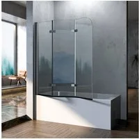 Boromal Badewannenaufsatz 3 teilig faltbar Schwarz 180° Faltwand Duschabtrennung Badewanne ESG, beideseitig Nano, Alu Wandprofil, (Duschwand für Badewanne, 120x140cm, 130x140cm), Rechts-und Links montierbar