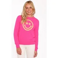 Zwillingsherz Kaschmirpullover Roundneck "Smiley Face" Smiley, neonfarben, Langarm, Rundhalsausschnitt