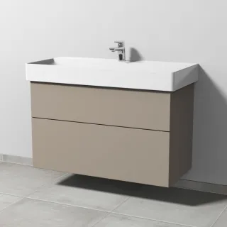 Sanipa 3way Waschtischunterbau zu Duravit Dura Square Waschtisch mit 2 Auszügen, Sandgrau-Matt SF42767