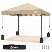 Sekey Faltpavillon 300 x 300 cm Pavillon mit Solar-LED-Beleuchtung, UPF 50+, Gartenpavillon Winterfest und Wasserdicht, Warmweiß und Kaltweiß