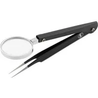 K-Pro Präzisionspinzette Pinzette mit Lupe Präzisionspinzette Edelstahl, 1-tlg., Lupe integriert, feine Spitze, ideal für Modellbau