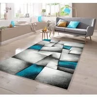 TeppichHome24 Teppich Designer Teppich Karo Muster Türkis Grau Weiß Schwarz, rechteckig