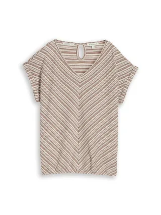 Tom Tailor - Loose Fit Jacquard T-Shirt beige white structure stripe - Gr. - XXL