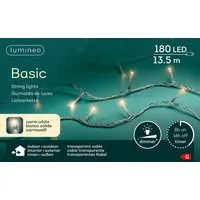 Lumineo LED-Lichterkette Lumineo Lichterkette BASIC 180 LED 13,5 m warm weiß, transp. Kabel, Indoor/Outdoor, dimmbar, 8h-Timer, + 5 m Zuleitung