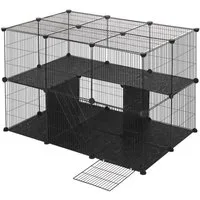 EUGAD Freigehege, mit Tür Treppe DIY Schwarz 38 Platten 105x70x70 cm