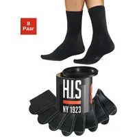 H.I.S Socken Basic Damen & Herren Baumwollsocken, Business & Freizeit (Dose, 8-Paar, in der Geschenkdose) Ferse und Spitze verstärkt