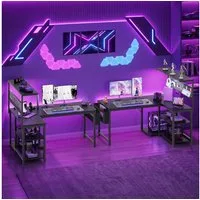 YOUDENOVA Gamingtisch Gaming Schreibtisch L Form 120x80cm mit LED Steckdose Regal Schwarz (1-St)