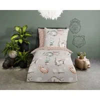 good morning Kinderbettwäsche Catlife, Renforcé, 2 teilig, Baumwolle, 135x200, Reißverschluss, Wendeoptik, Kind, Katze, Grau