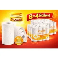 PACKEO Papierküchenrolle Küchenrollen 32 Rollen – 3-lagig, Saugstark & Reißfest (8×4) (32-St. 1 Packung)