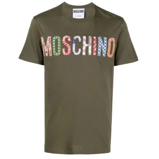 Grünes T-shirt Mit Auffälliger Moschino-logostickerei In Mehreren Farben