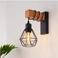 oyajia Wandleuchte Wandlampe im Industrial Design, Retro Wandleuchte aus Stahl und Holz, LED wechselbar, E27-Fassung Höhenverstellbar Pendellampe Flurleuchte ohne Leuchtmittel