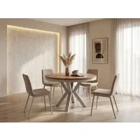WFL GROUP Esstisch Clara Grau-Beige Loft rund ausziehbar mit Grau-Beige Metallbeinen (MADE IN EU, erhältlich in zwei Größen – 100/120 cm, ausziehbar auf 180/200 cm), platzsparender Industrial Tisch in Holzoptik für Wohnzimmer oder Küche