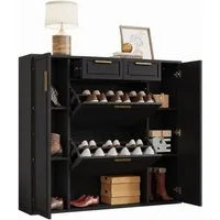 Refined Living Schuhschrank Moderne Schuhkommode mit verstellbaren Regalen, 2 Schubladen & 2 Türen (weiß, B120/D24/H107 CM, Schuhregal, Flurschrank, Schuhaufbewahrung, Schuhkipper, Schuhschrank platzsparend, Schuhschrank Flur, Schuhschrank Holz, schm