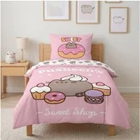 MTOnlinehandel Bettwäsche Pusheen Katze in 135x200 + 80x80 cm, Kawaii, Mikrofaser, 2 teilig, Wendebettwäsche für Kinder und Teenager, süß & niedlich