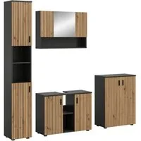 welltime Badmöbel-Set MANI, 4-tlg. Badkombination, Paneeloptik, (Set, 4-St., Set, best. aus: 1Badschrank,1WBU,1Spiegelschrank,1Badschrank), Bad-Kombination, Bad-Möbel, Badezimmer, Kombination, Kombi