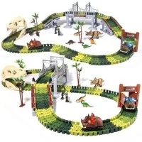 Esun Autorennbahn 289 Stück Rennstrecke Dinosaurier Spielzeuge Flexible Zugbahnen, (Set, 289-tlg), mit 2 dino auto, Geschenk Junge Mädchen 3 4 5 6 Jahre
