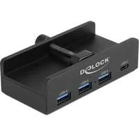 Externer USB 5 Gbps 4 Port Hub 3 x USB Typ-A und 1 x USB Type-C mit Feststellschraube, USB-Hub schwarz