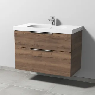 Sanipa 3way Waschtischunterbau zu Geberit Acanto Waschtisch mit 2 Auszügen, Eiche-Tabak UM41850