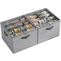 SONGMICS Aufbewahrungsbox Schuh-Organizer aus Stoff, für bis zu 16 Paar Schuhe, stapelbar, Deckel transparent, 2er Set