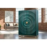 riess-ambiente Barschrank GOLDEN SUNSET 140cm türkis/gold- Mangoholz, Metall, Lack, Handarbeit (Einzelartikel, 1-St) Massivholz · Küche · Wohnzimmer · Stauraum · 24 Flaschen · 3D Front
