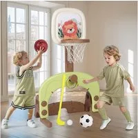 H.yeed Basketballkorb 3 in 1 Kinder höhenverstellbar, Basketballständer & Fußballtor & Wurfspiel