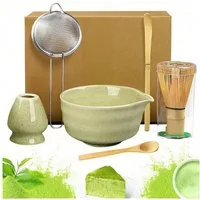 SURFOU Teeservice 6 Stück Matcha Tee Set mit Matcha Besen Edelstahlsieb Schal, 2 Matcha Löffel Besenhalter aus Keramik Matcha-Utensilien