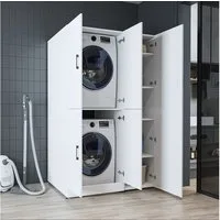 Roomart Waschmaschinenumbauschrank DORA 115 cm Waschmaschinenschrank + Hochschrank, 2 Höhen, in 5 Farben (für Waschmaschine & Trockner mit Regalboden, Waschmaschinenschrank mit Hochschrank – 2 Höhen, 2 Regalboden-Optionen) 130 kg Belastbarkeit, Hochs