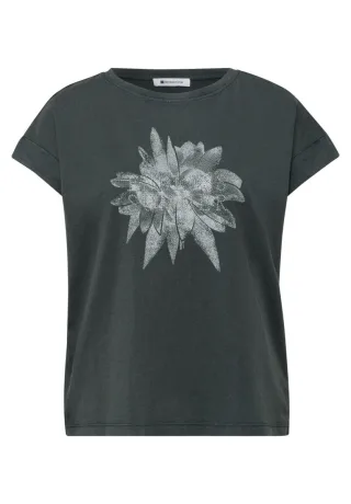 Street One - T-Shirt mit Blumenprint grün - Gr. - 36