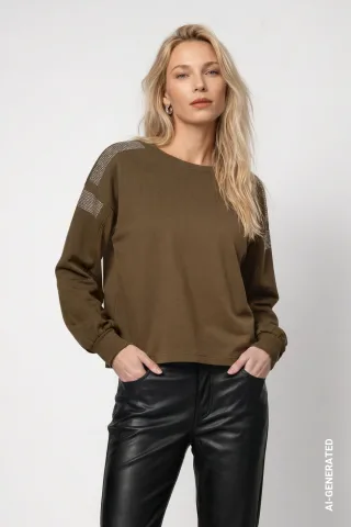 monari - Sweatshirt mit Strassdetails olive - Gr. - 36