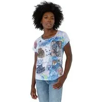 Gio Milano Kurzarmshirt G30-1120 Damenshirt mit Urlaubs-Print & Strassapplikationen